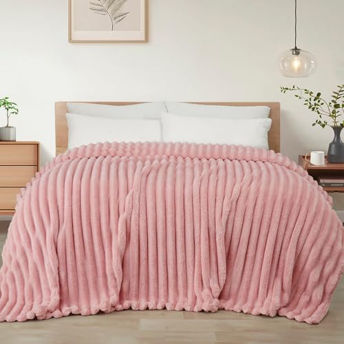 Striped Twin Size Fleece Blanket for Bed (Pink / Twin ( 60x80 IN ))