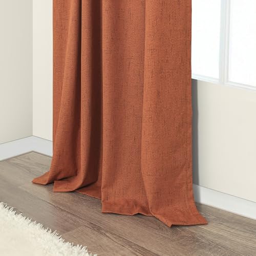 Terracotta Blackout Curtains 108 Inch Long 2 Panel Set Linen Textured Fall Rustic Country Rust Orange Black Out Curtain for Sliding Doors Back Tab Floor to Ceiling Drape for Living Room Bedroom Window (Terracotta / 52"W x 108"L (Pack of 2))