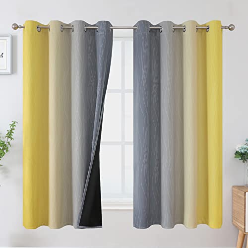 Gray and Yellow Ombre Blackout Curtains for Living Room 52Wx63L Inch Length (Yellow and Grey / 52"W x 63"L (Pack of 2))