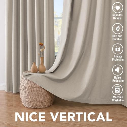 100% Blackout Linen Curtains 90" L 2 Panels Cobblestone (Cobblestone / 52"W x 90"L (Pack of 2))