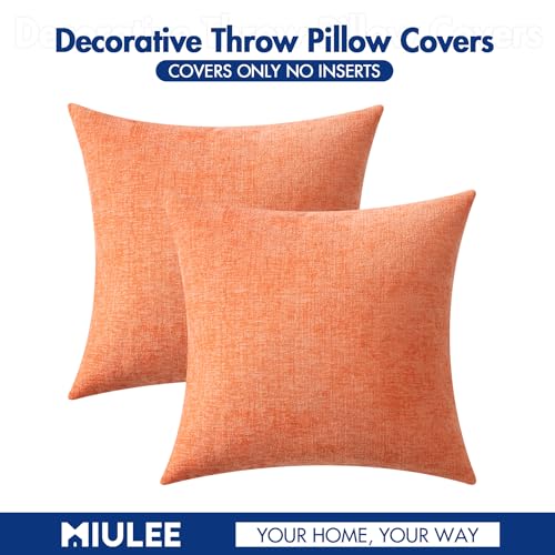 Soft Chenille Throw Pillow Covers Coral Red 20x20 Inch Pack of 2 (20" x 20" (Pack of 2) / Coral Red)