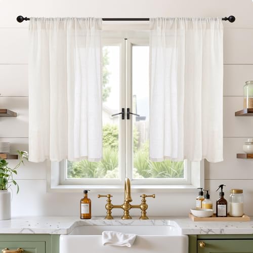 Linen Curtains 42X40 Inch Length for Kitchen Window Semi Sheer (Linen / 42"W x 40"L (Pack of 2))