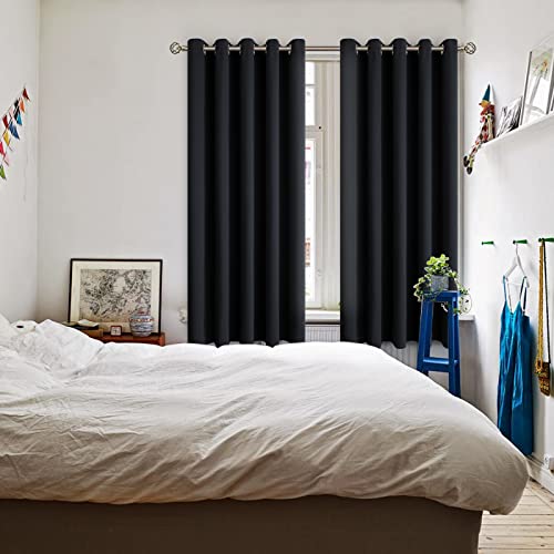 Black Blackout Curtains for Bedroom 63 Inch Long (Black / 70"W x 63"L (Pack of 2))