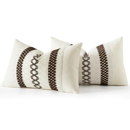 Set of 2 Dark Brown Boho Decorative Lumbar Pillow Covers 12x20 Inch (20" x 12" (Pack of 2) / Dark Brown)