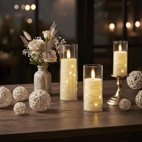 Flameless Battery Operated Pillar Candles with Remote Timer (3pcs-Ivory)
