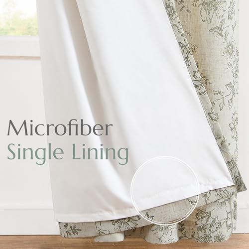Floral Lined Linen Curtains 84 Long for Living Room 2 Panels (Lined Green / 50"W x 84"L (Pack of 2))
