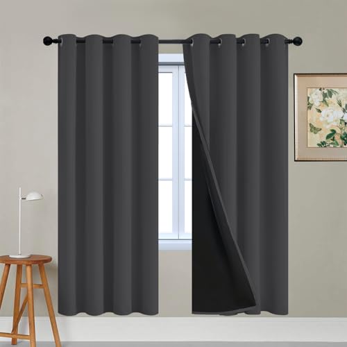 Charcoal Grey 100% Blackout Curtains 72 Inches Long 52" Wide 2 PCS (52"W x 72"L (Pack of 2) / Charcoal Grey)