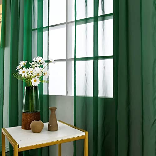 Sheer Voile Window Treatment Rod Pocket Curtain Panels for Kitchen Bedroom Living Room Drapes Sunlight Filtering Privacy Semi Home Decor Assorted Colors Sizes (Foliage Green / 52"W x 90"L (Pack of 2))