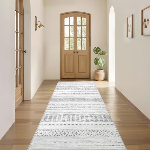 Boho 2x6 Runner Rug Machine Washable Rugs Non Slip Gray (Color Gray / 2' X 6' (Runner))