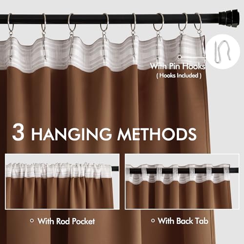 Cappuccino Brown Back Tab Blackout Curtains 52"x90" Long 2 Panel Set (Cappuccino Brown / 52"W x 90"L (Pack of 2))