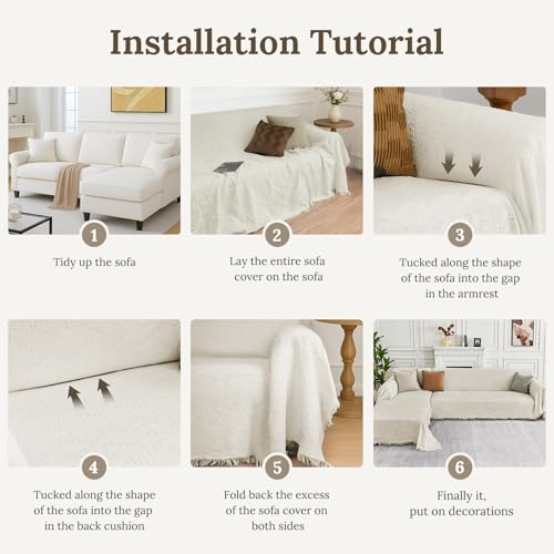 2 Piece Sectional Couch Cover for L Shape Sofa Ivory XL (Ivory / X-Large)
