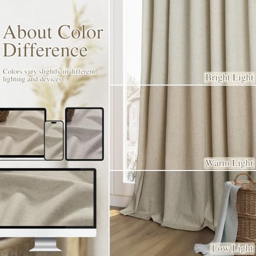 100% Blackout Linen Curtains for Bedroom 90 inches Long (Cobblestone / 52"W x 90"L (Pack of 2))
