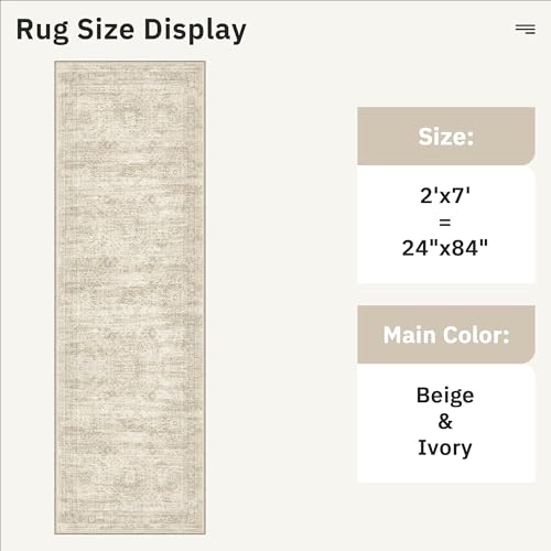 Runner Rug 2x7 Washable Non (Beige / 2' x 7' (Runner))