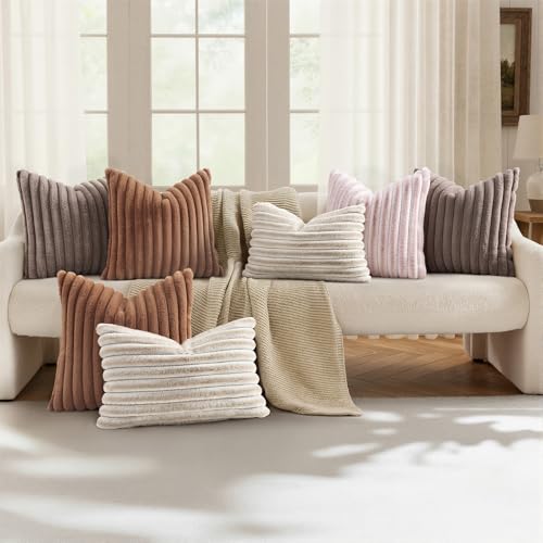 Fall Faux Fur Throw Pillow Covers 24x24 Set of 2 Brown (Brown / 24" x 24" (Pack of 2))