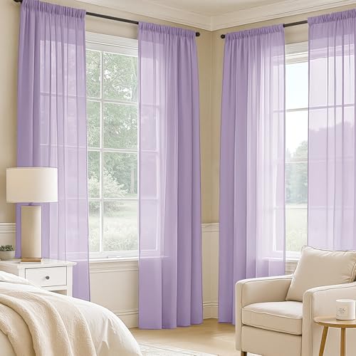 Light Purple Sheer Curtains 96 Inches Long 4 Panels 42 x 96 Inches (42"W x 96"L (Pack of 4) / Lavender)