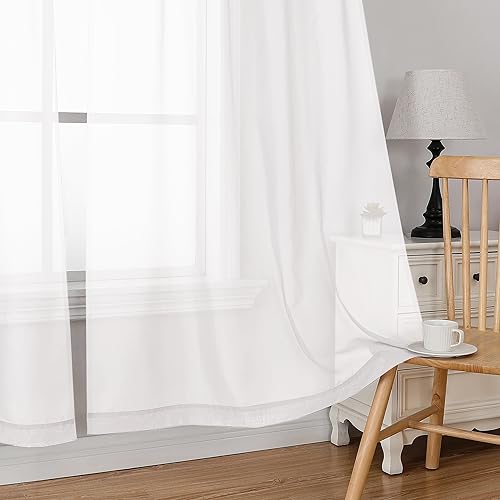 Rod Pocket Top Solid Voile Sheer Curtains for Bedroom (White / 42"W x 54"L (Pack of 2))