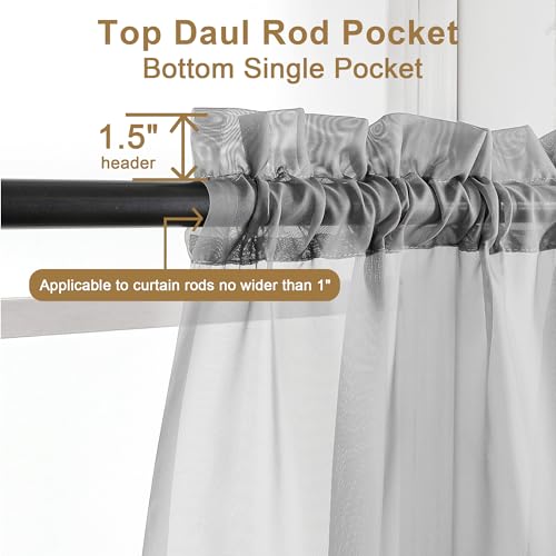Charcoal Grey Sheer Curtains 108 Inch Length 2 Panels (Charcoal Grey / 42"W x 108"L (Pack of 2))