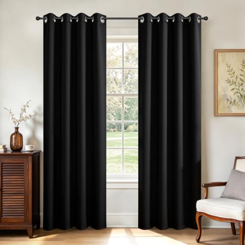 Blackout Curtains 108 Inch Long 2 Panels Set (Black / 52"W x 108"L (Pack of 2))