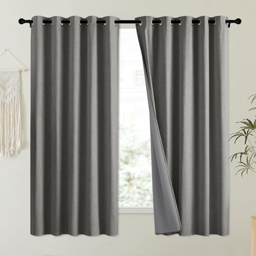 Grizzle Gray Vintage Linen 100% Blackout Curtains for Kitchen (62"W x 63"L (Pack of 2) / Grizzle Gray)
