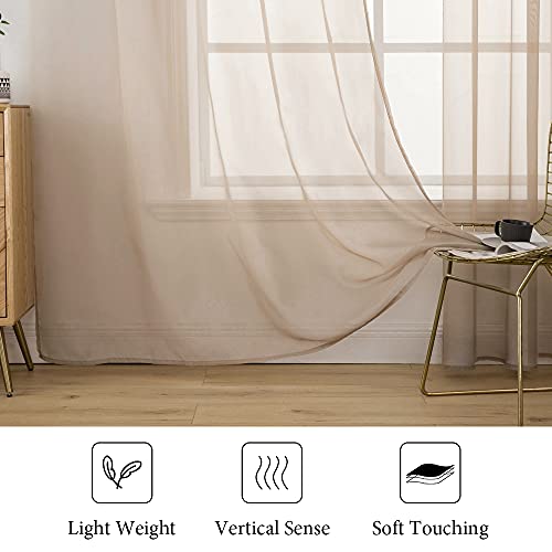 2 Panels Sheer Curtains for Living Room 54 X 108 Inches Brown (Brown / 54"W x 108"L (Pack of 2))