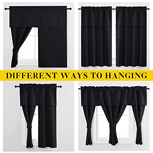 Black Blackout Curtains with Attached Valance (Jet Black / 52"W x 45"L (Pack of 2))