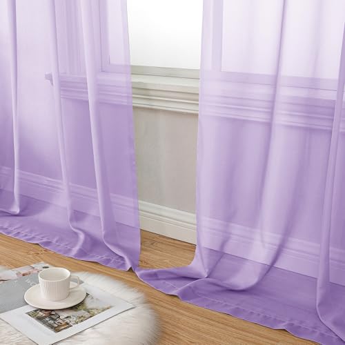 Light Purple Sheer Curtain Panels Pair Sold 96 Inch Length (42"W x 96"L (Pack of 2) / Lavender)