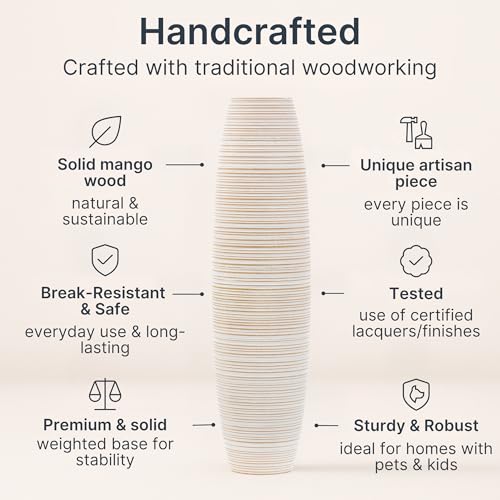 Large Floor Vase 34 inches Mango Wood for Pampas Grass (34 inches / White Wash)
