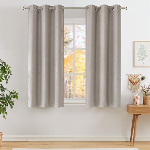 Short Faux Linen Angora Blackout Curtains 63 inches Long (Linen Angora / 42"W x 63"L (Pack of 2))