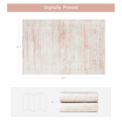 Pink Washable Rugs 4x6 Area Rugs for Living Room (4' x 6' (Rectangular) / Pink-white)