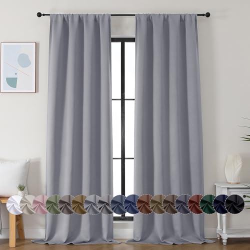 Ava Silver Grey Blackout Curtains for Bedroom 90 Inches Long 2 Panels Set (Silver Grey / 40"W x 90"L (Pack of 2))