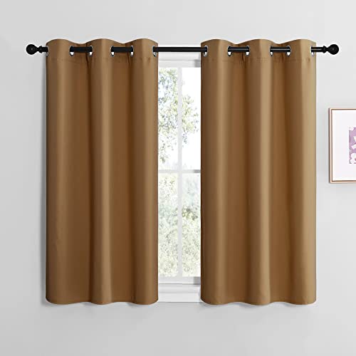 Sleek Blackout Curtains 40 inches Length for Small Windows (Gold Brown / 42"W x 40"L (Pack of 2))