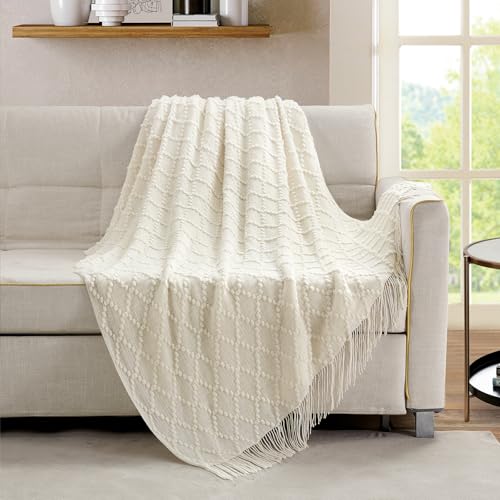 White Throw Blanket 50 x70 Inch Jacquard Throw Knitted Blanket (Jacquard-white / 50"x70")