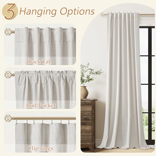 Light Beige Extra Long 100% Blackout Curtains 120 Inch Length 2 Panels Set for Living Room Bedroom Back Tab Thermal Insulated Black Out Linen Drapes Room Darkening Window Curtain (Light Beige / 52"W x 120"L (Pack of 2))