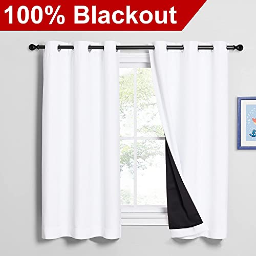 White Blackout Curtains for Small Window 42" w x 54" L 2 Panels (Pure White / 42"W x 54"L (Pack of 2))