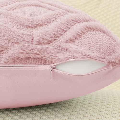 Faux Fur Plush Light Pink Throw Pillow Covers 22x22 Set of 2 (22" x 22" (Pack of 2) / Light Pink)