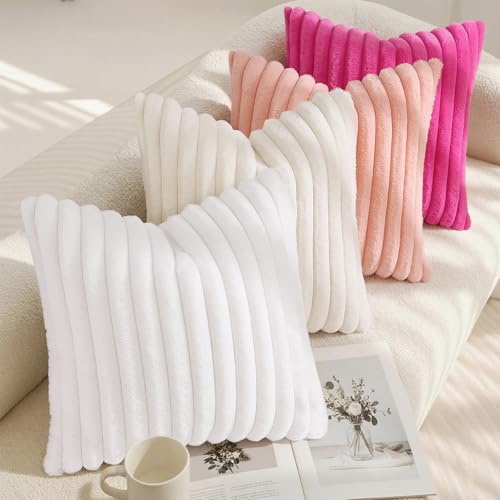 Fall Faux Fur Throw Pillow Covers 24x24 Set of 2 Hot Pink (Hot Pink / 24" x 24" (Pack of 2))