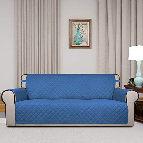 Reversible Quilted Sofa Cover Dog Couch Covers for Sofa (Large / Blue/Ivory)