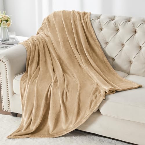 Fleece Blanket Soft Plush Twin Size Blanket Light Camel 60"x80" (Light Camel / Twin(60"x80"))