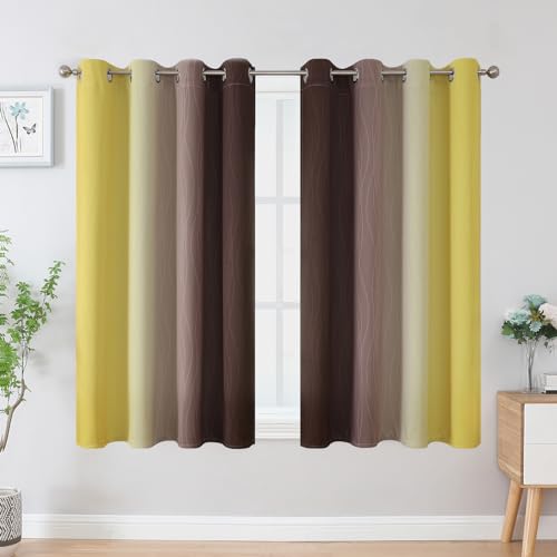 Brown and Yellow Blackout Curtains 52Wx54L Inch 2 Panels (Brown and Yellow / 52"W x 54"L (Pack of 2))