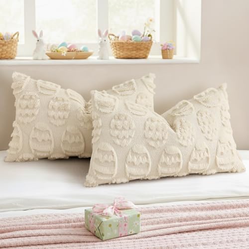 Beige Faux Fur Egg Throw Pillow Covers 12x20 Set of 2 (20" x 12" (Pack of 2) / Eggs Beige)