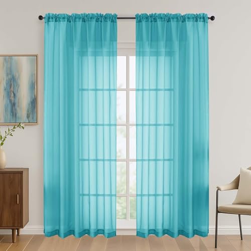 Turquoise Sheer Curtains 84 Inches Long 2 Panels Set (Turquoise / 59"W x 84"L (Pack of 2))