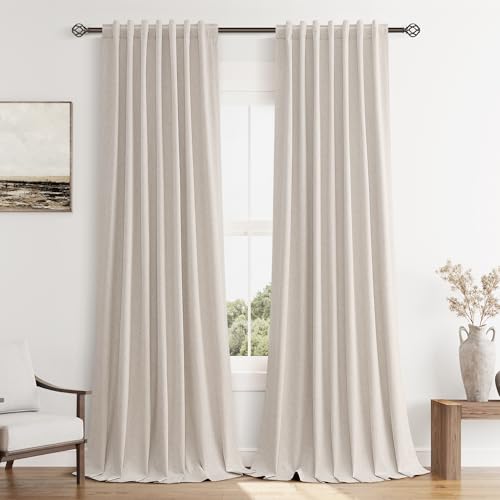 100% Blackout Curtains 108 Inch Length 2 Panels Set for Living Room Bedroom Back Tab Thermal Insulated Black Out Linen Drapes Room Darkening Window Curtains 108 Inches Long (Sand Beige / 52"W x 108"L (Pack of 2))