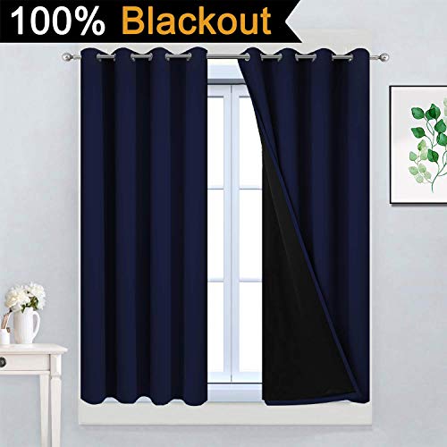 Navy Blue 100% Blackout Curtains 45 Inches Long 52" Wide (52"W x 45"L (Pack of 2) / Navy Blue)