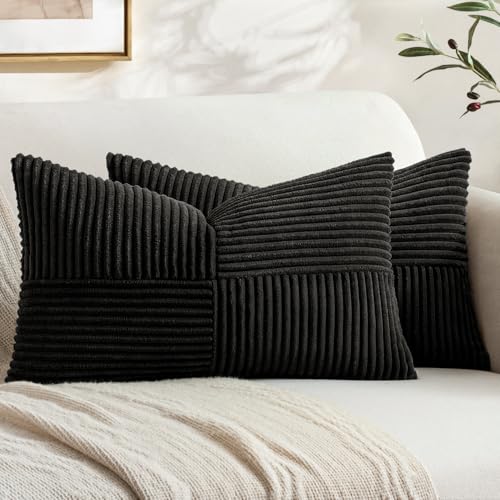 Black Decorative Lumbar Throw Pillow Covers 14x24 Inch 2 Pack (Black / 24" x 14" (Pack of 2))