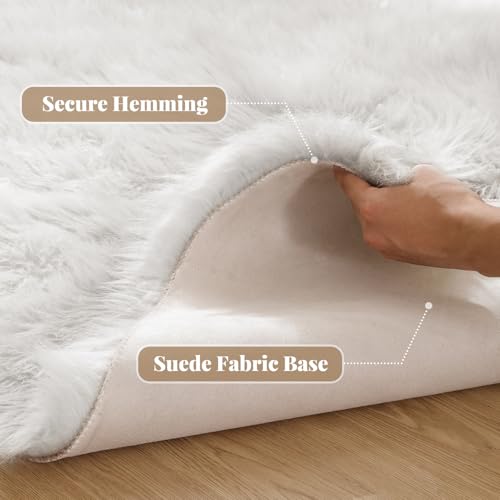 White Faux Sheepskin Fur Machine Washable Runner Area Rugs for Bedroom Living Room 2x6 Shag Rugs for Hallways Room Décor (2' x 6' (Runner) / White)