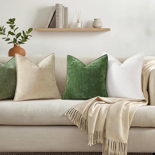 Chenille Moss Green Velvet Throw Pillow Covers 12x20 Set of 2 (Moss Green / 20" x 12" (Pack of 2))