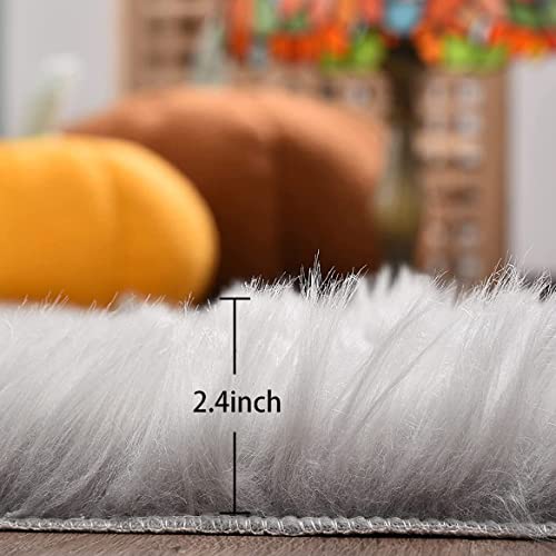 Silver Grey Plush Faux Sheepskin Fur Area Rugs for Bedroom Nursery Washable Shag Rug 4x6 Rectangle Rug (4' x 6' (Sheepskin Fur) / Silver Grey)