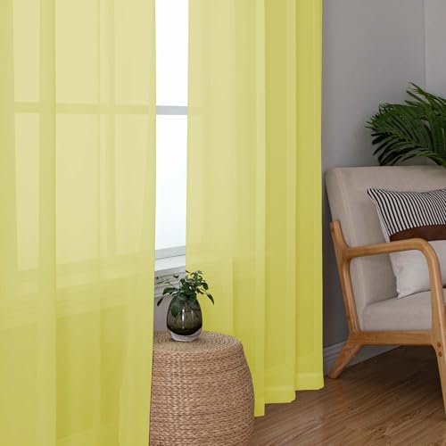 Lemon Sheer Curtains for Bedroom Living Room 96 Inches Long 2 Panels Set (Lemon Yellow / 42"W x 96"L (Pack of 2))