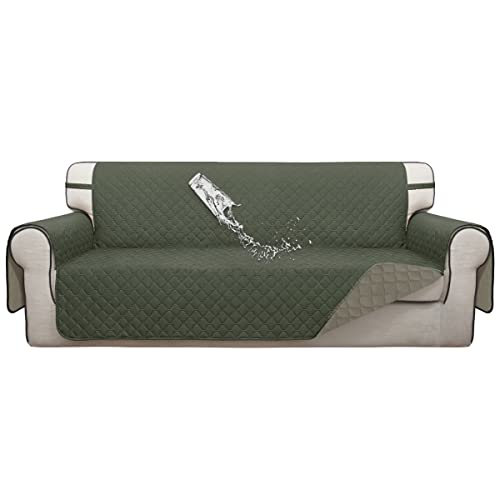Double Protection 100% Waterproof Sofa Covers for Living Room (Greyish Green/Beige / Sofa Large)