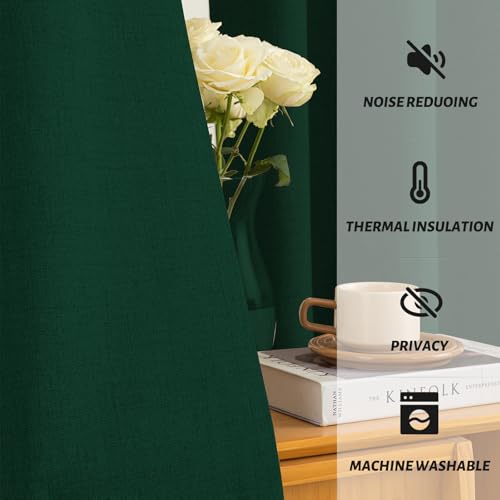 Dark Green Linen Textured Curtains 84 Inches Long for Living Room (Linen Dark Green / 52"W x 84"L (Pack of 2))